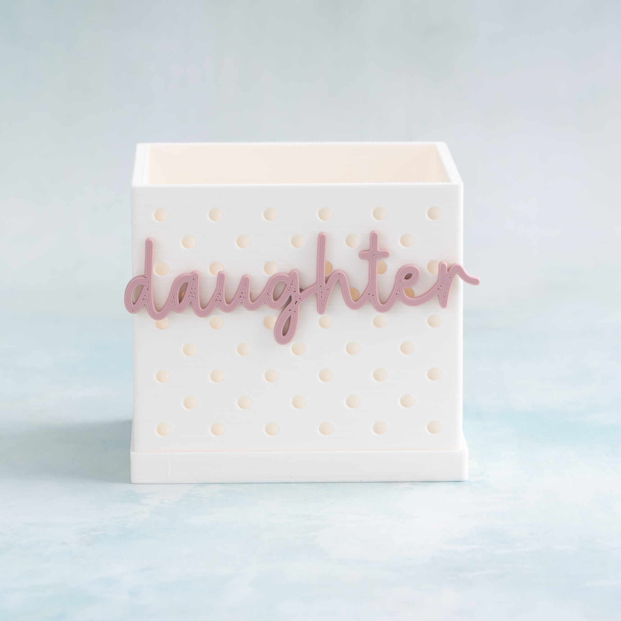 daughter dusty pink word snap on pot