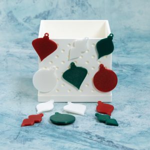 christmas ornament snaps red green white on 3 inch white snappy pot