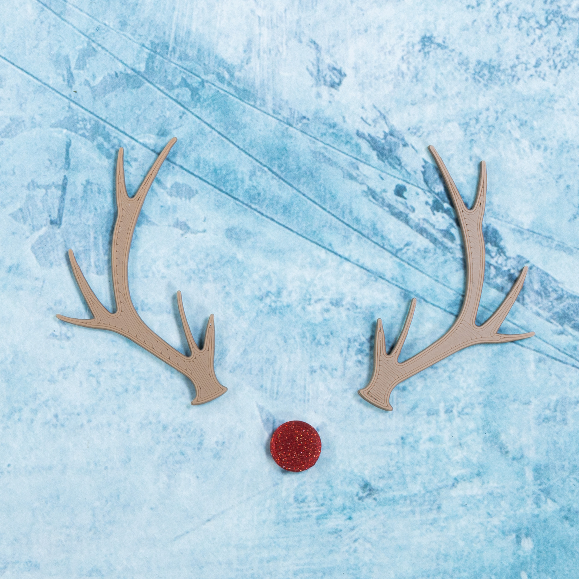 reindeer antlers nose kraft brown sparkle red front