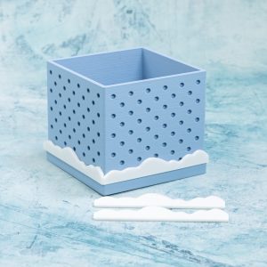 white snow mound border snaps on 3 inch misty blue snappy pot