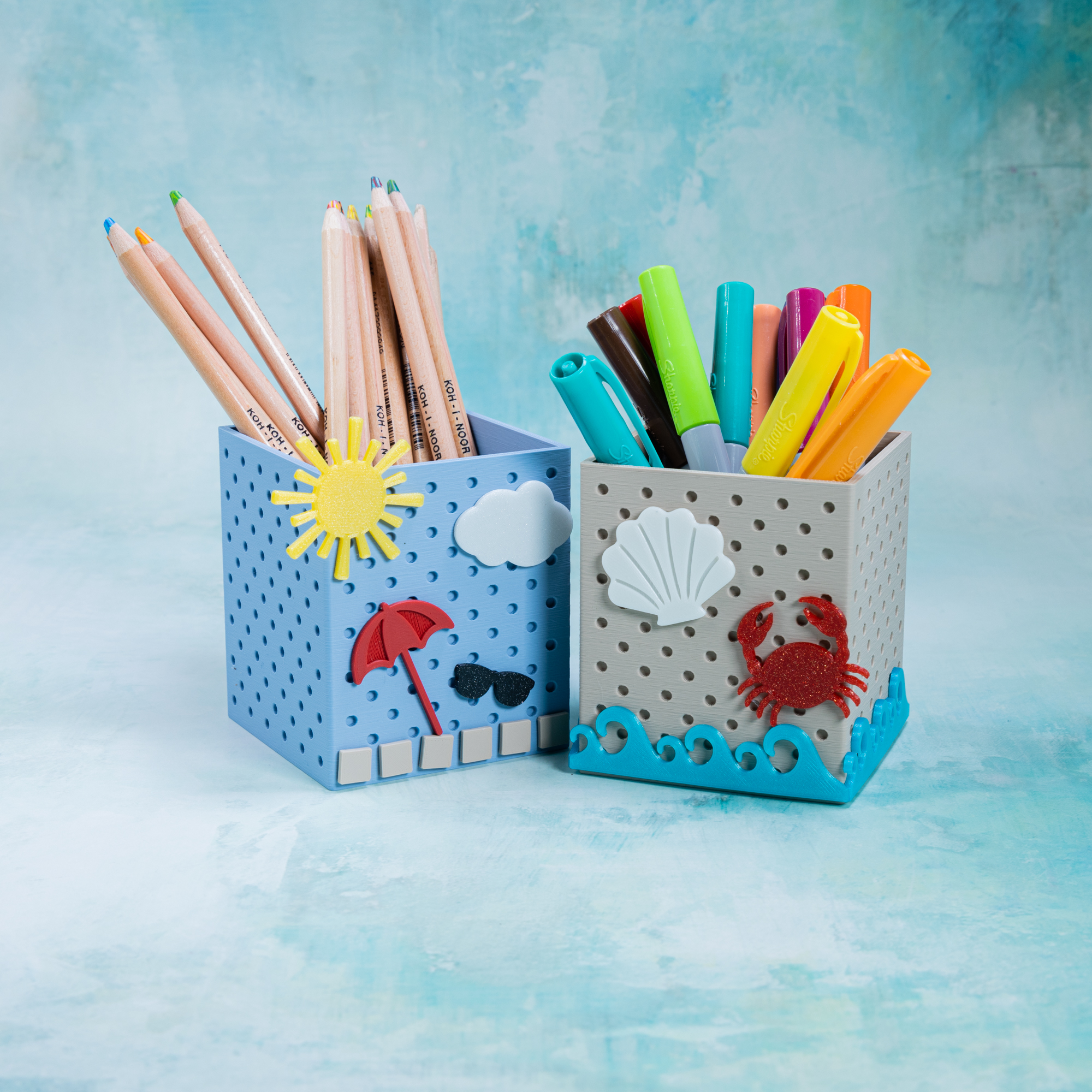 3 inch almond misty blue snappy boxes with pencils markers beach snaps