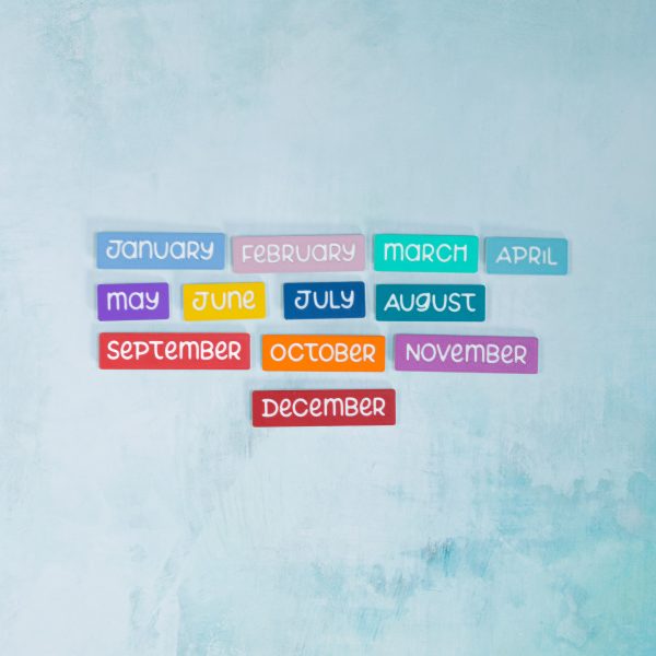 multicolor calendar month labels front