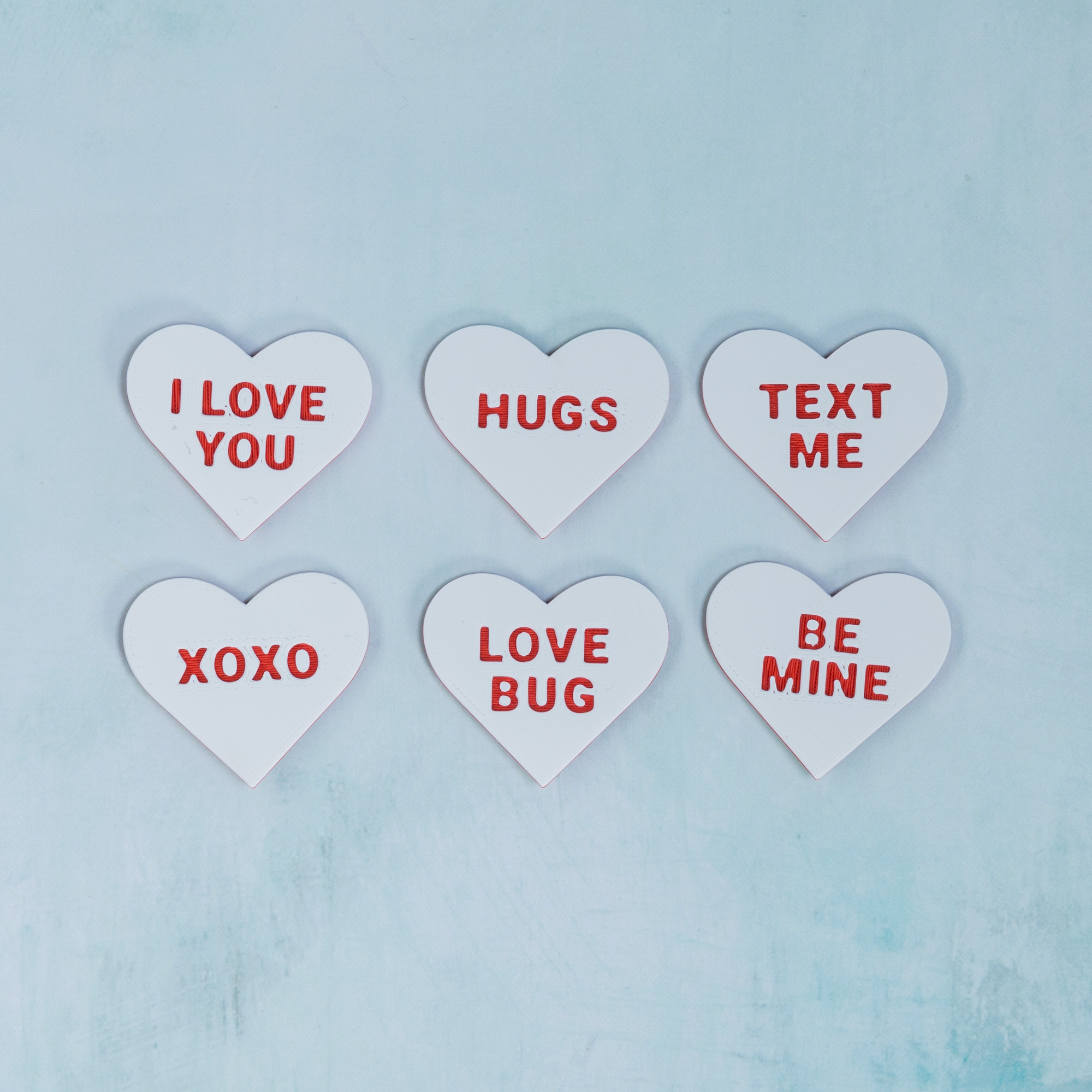 red on white conversation hearts set front