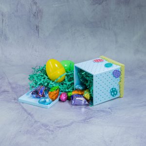 3 inch blue skies snappy box with easter eggs candy easter basket