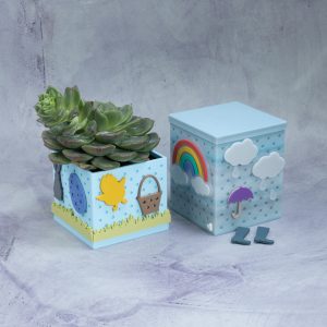 3 inch blue skies snappy pot 3 inch cloudy skies snappy box with easter and rainbows rainboots umbrella