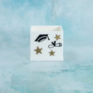 graduation cap diploma stars on white 3 inch snappy pot