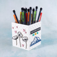 Adventure mountain line flowers hearts organizer pencils