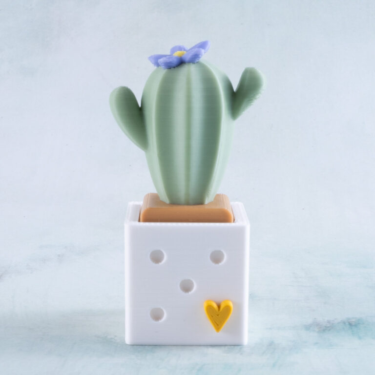 Cactus with arms fidget toy clicker purple flower top