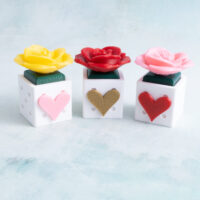 Yellow red pink rose snappy pots clicker fidgets with simple heart charms together