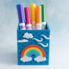 cerulean teal pen holder snappy pot with rainbow clouds wind snap on charms and markers