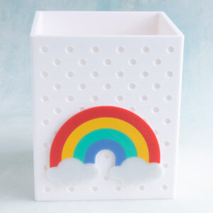 white pen holder snappy pot with rainbow