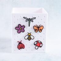 Snappy pots a little bit of nature set of 6 charms butterfly dragonfly mushroom bee ladybug flower on white pen holder