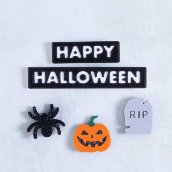 happy halloween word charms spider jack o lantern tombstone