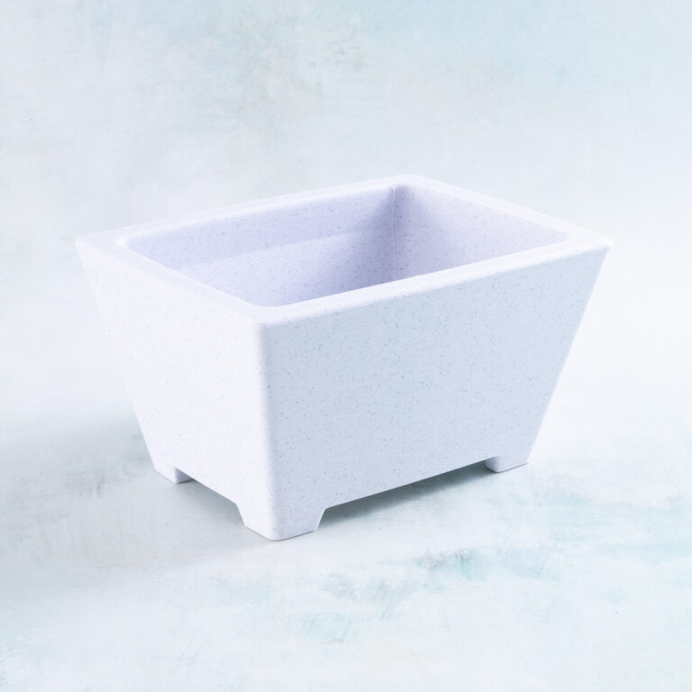 Shallow rectangle planter 3D printed marble white angle