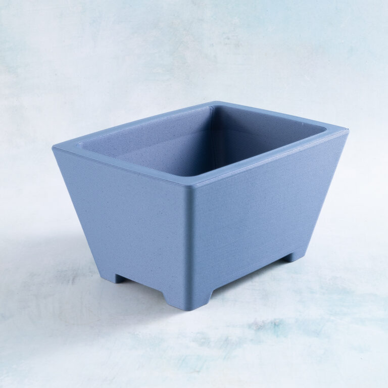 Shallow rectangle planter 3D printed slate blue angle