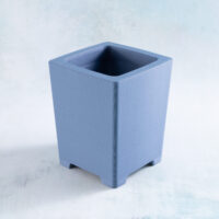 Tall skinny succulent planter 3d printed slate blue angle