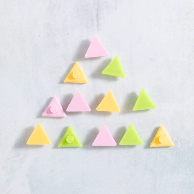 Summer combo triangle charms in pastel pink, lime green, and banana yellow from Snappy Pots