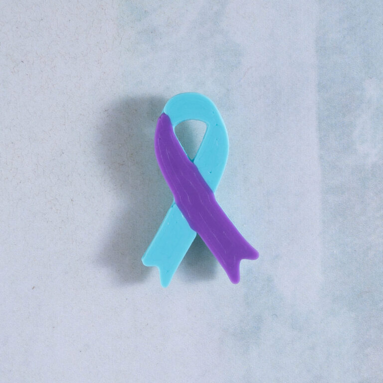 Teal and purple suicide prevention awareness ribbon charm for Snappy Pots planters and pen holders